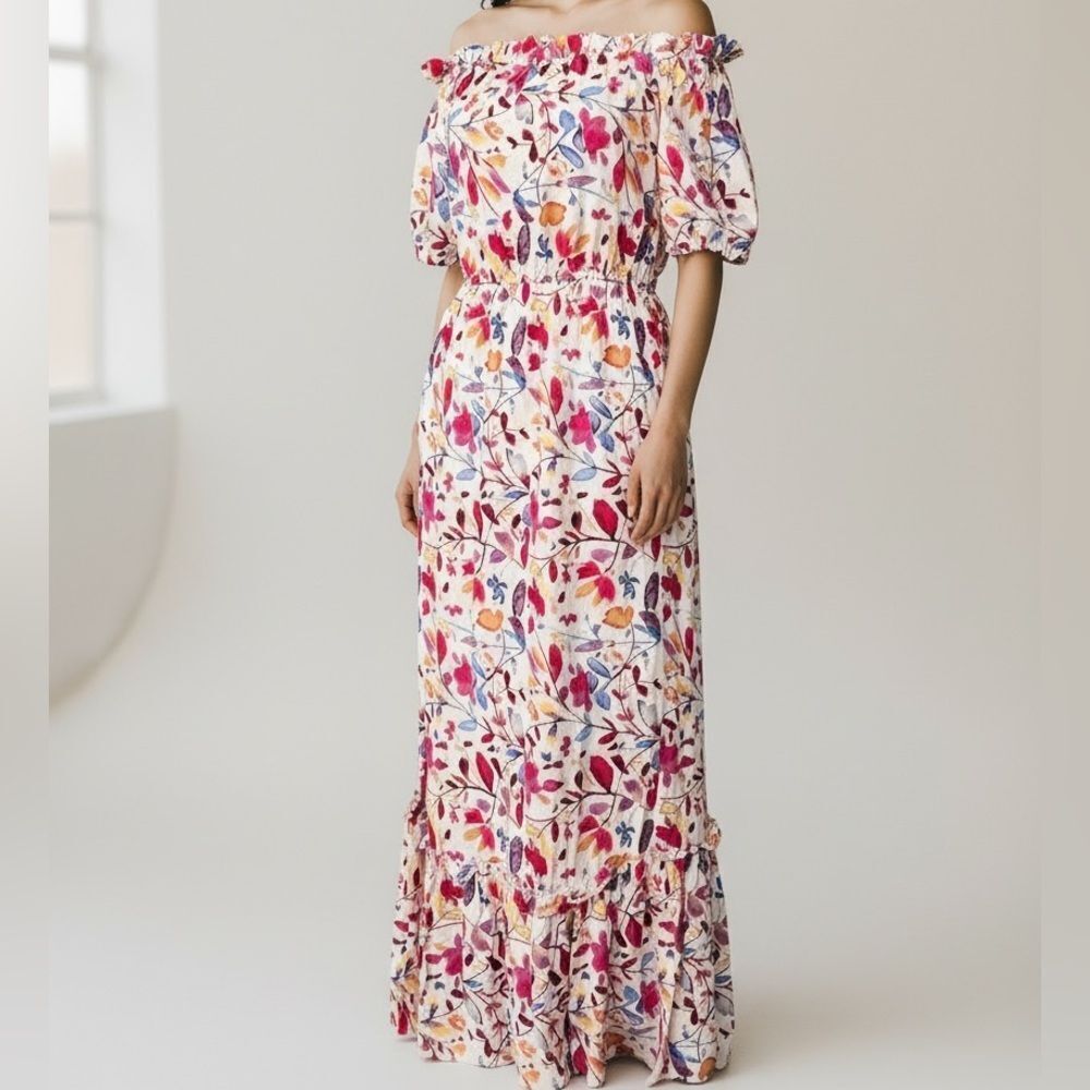 Staccato Floral Off-Shoulder Maxi Dress in Size Large
